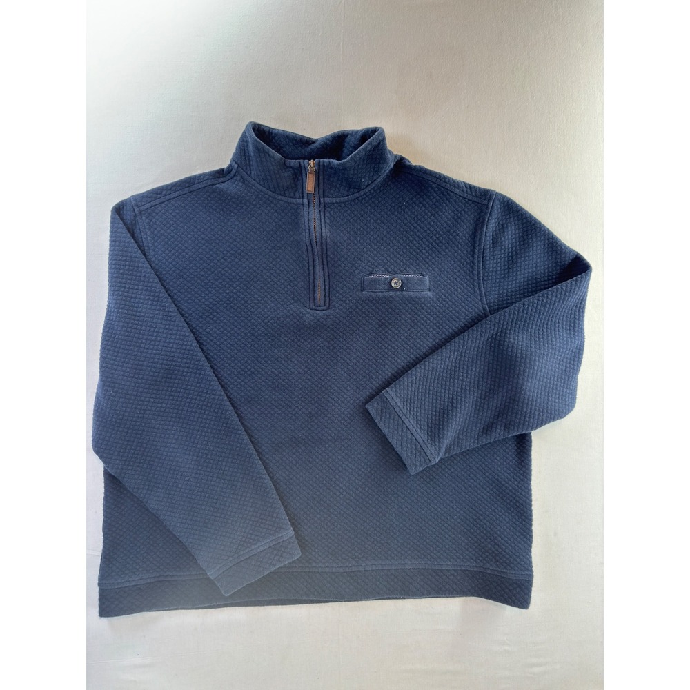 Johnston & Murphy Mens XL Navy Blue Quilted Diamond Quarter Zip Pullover Sweater